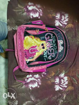 Girl's Pink And Black Glitter Backpack