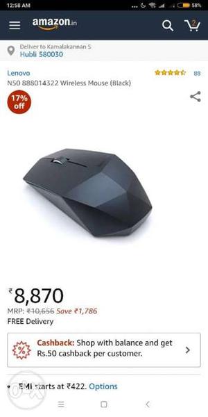 Lenovo N50 Black wireless mouse for gaming and working.
