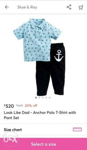 New pice Pair Of Toddler's Blue And Black Anchor Polo