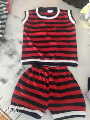 Toddler's Red And Black Stripe Shirt With Shorts