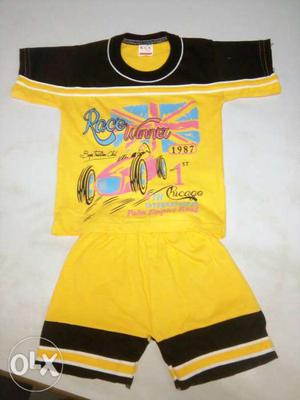 Toddler's Yellow And Black Shirt And Shorts Set