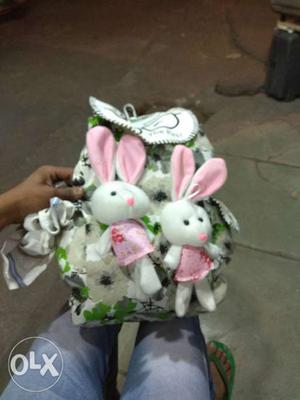 White And Multicolored Rabbits Print Backpack
