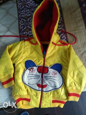 Yellow And Red Zip-up Hoodie for kids
