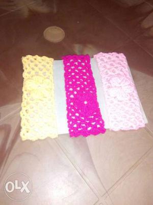 Yellow, Pink, And Purple Knitted Textiles (hair band)