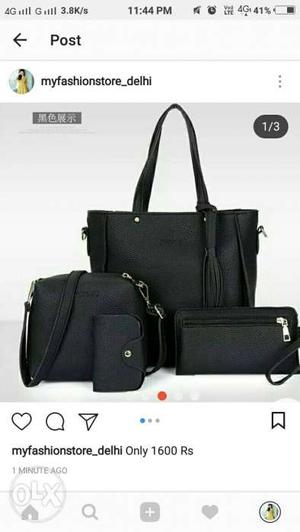 Black Leather Handbag Set