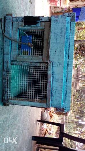 Blue Wooden Framed Pet Cage