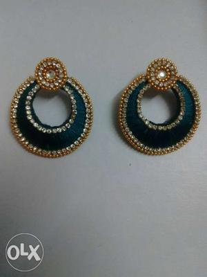Blue-and-gold-colored Hoop Earrings