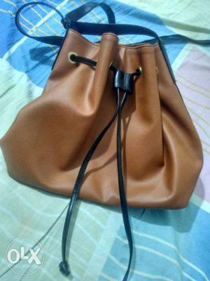 Brown Leather Bucket Handbag