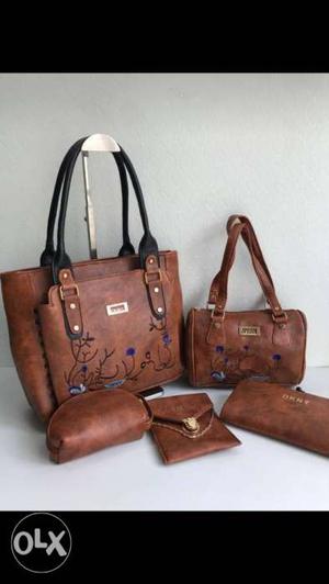 Brown Leather Tote Bag And Wallet