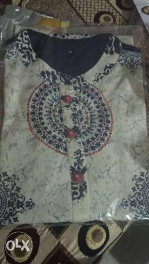 Cotton embroidered kurta (royal blue in color)