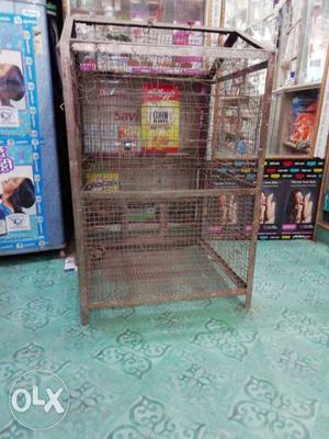 Gray Metal Framed Wire Pet Cage