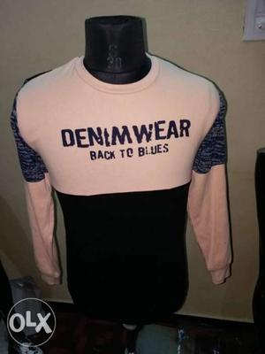 Grey And Pink Denimwear-printed Sweater