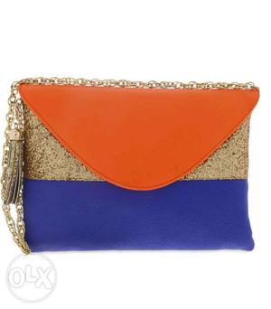 Large Multicolour Leather Sling bag with gold metallic