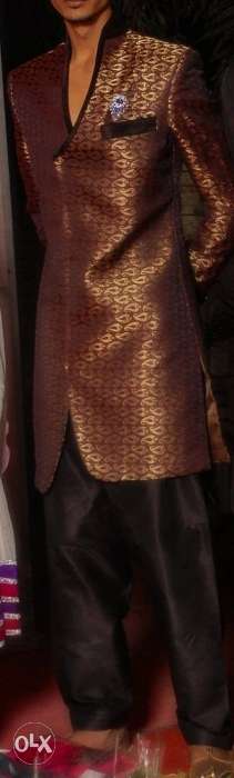 Men's Brown Sherwani Suit with black shalwar