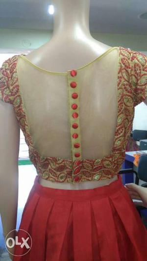 New designer wear crop top with skirt red with