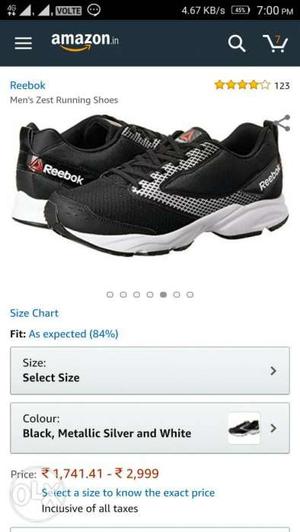 Pair Of Black-and-white Reebok Running Shoes