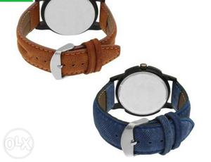 Pair Of Blue And Brown Leather Watch Bands