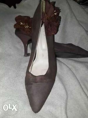 Pair Of Brown Suede Heeled Shoes