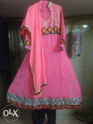 Pink colour anarkali suit available. size - XL.