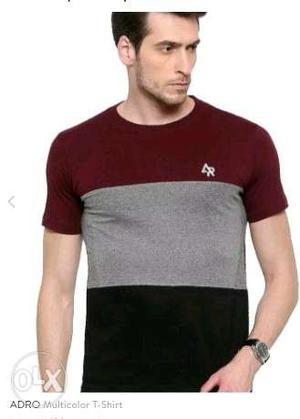 Red, Grey, And Black Crew-neck T-shirt