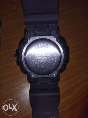 Round Black Casio Digital Watch With Black Link Bracelet