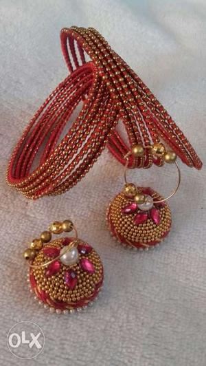 Silk thread metal bangles set of 12 and jhumka