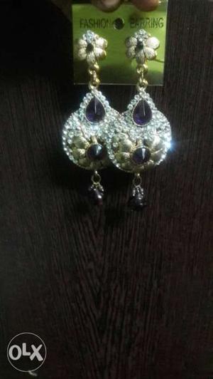 Silver-colored Purple Gemstone Chandelier Earrings