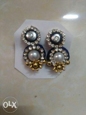 Silver-colored-gold-colored-and-black Dangle Earrings
