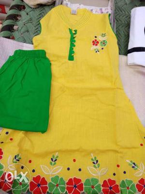 Toddler's Yellow And Green Floral Sleeveless Dress