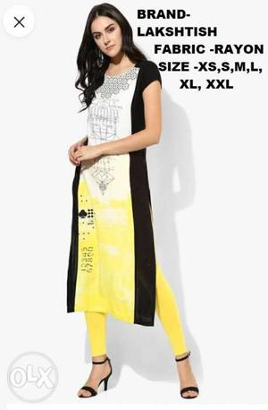 Women's Black And Yellow Sleeveless Dress