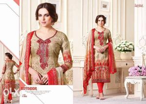 Women's Brown And Red Kameez Dress