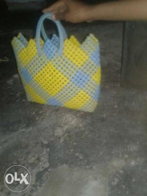 Yellow And White Checkered Tote Bag
