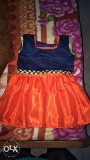 Brand new frok for girl upto 3years navy blue and orange