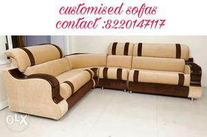 Golden and brown colour five seated corner sofa