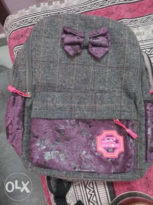 Pink And Gray Bow-accent Backpack