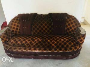 Brown And Black Fabric Sofa