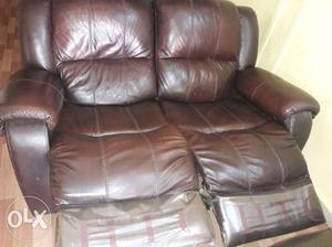 Brown Leather 3-seat Recliner Sofa