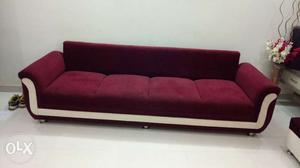 Maroon And White Fabric Sofa