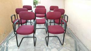 Maroon Suede Armchairs With Black Metal Bases
