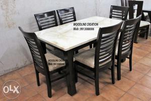 New Marble Top Dinning Table 6 Seater Six Chairs SAAG WOOD