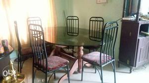 Oval Brown Wooden Table With six Chairs Dining Set