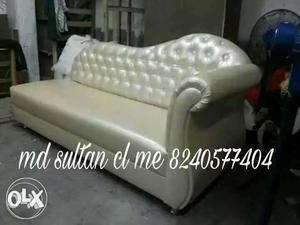 Tufted White Leather Chaise Lounge