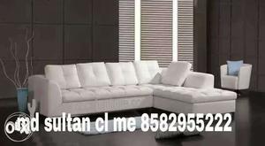 White Tufted Leather Sectional Sofa