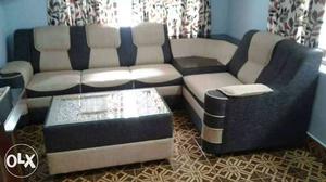White-and-black Fabric 4-piece Sofa Set