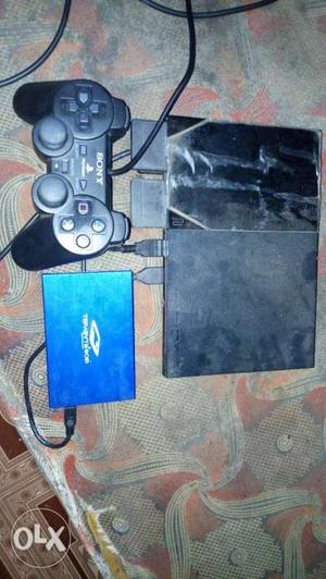 Black Sony PS2 Console With Controller + harddisk +