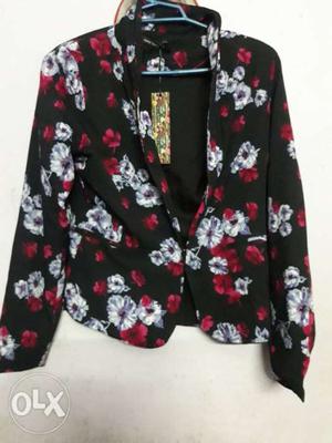 Black, White, And Red Floral Suit Jacket