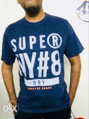 Blue And White Super NY#8 Dry-printed Crew-neck T-shirt