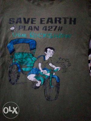 Brown Save Earth-print Crew-neck T-shirt