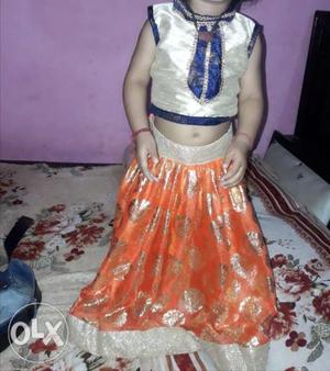 Girl's Gray, Blue, And Orange Indian Traditional Dress