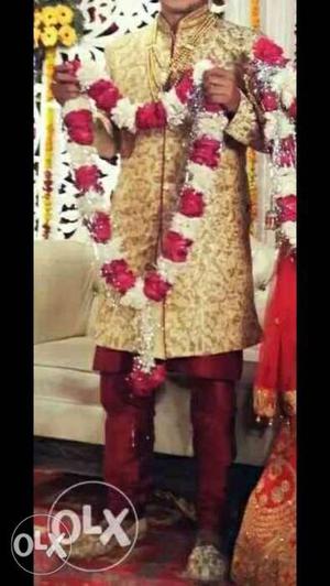 Gold Cotton Blend Sherwani coat